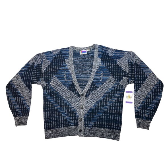 Vintage Sweater Graphix Blue Gray Geometric Cardigan Retro Mens XL Grandpacore - Picture 16 of 16